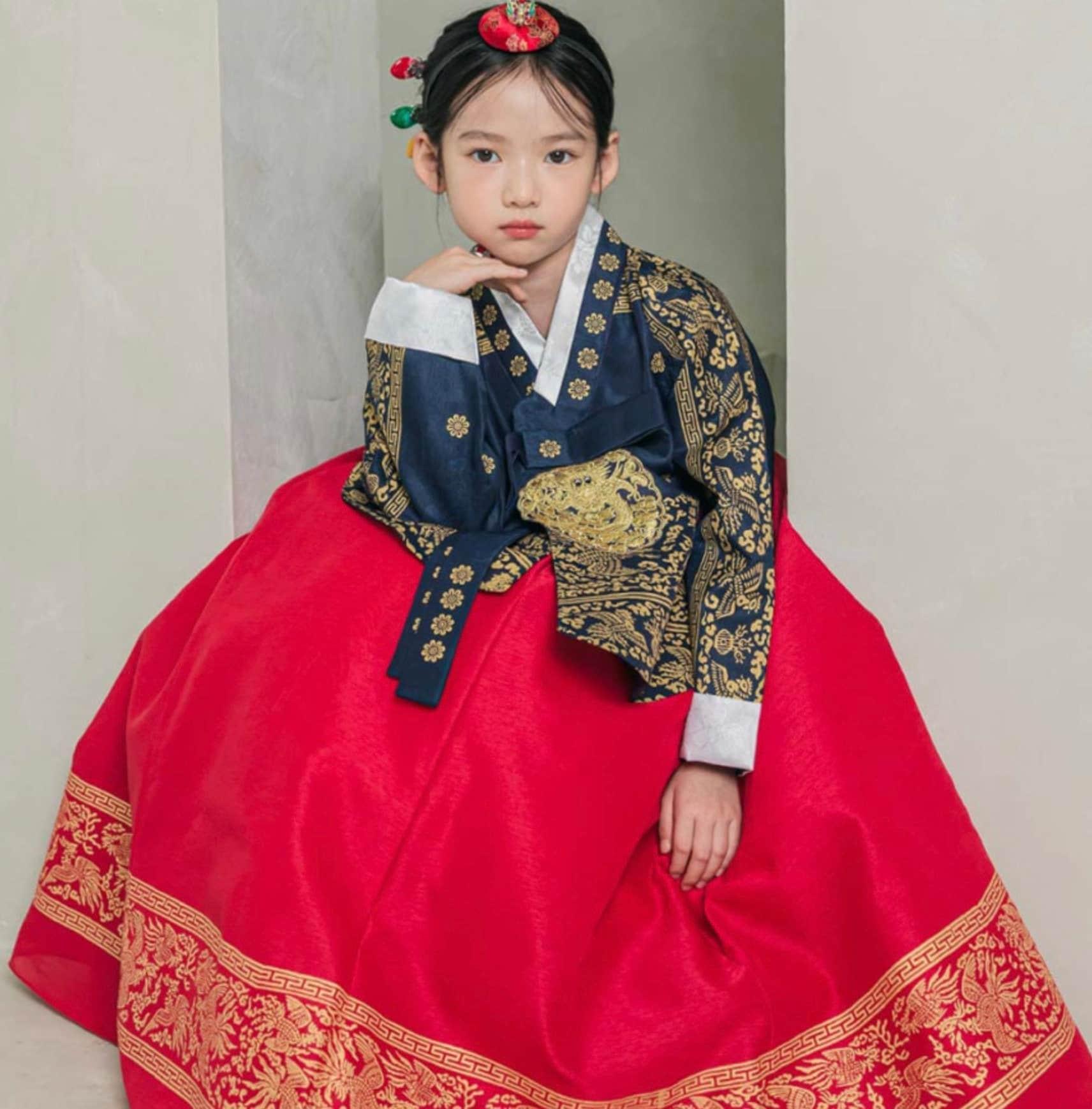 Hyunbi Foil Navy Red Girl Hanbok (100D-15YR)
