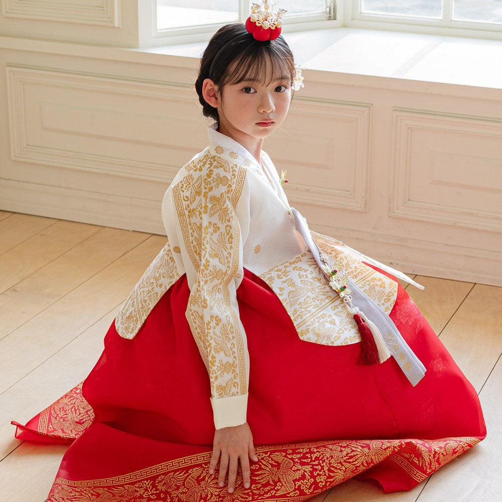 Hyunbi Gold Foil Ivory Red Girl Hanbok (100D-15YR) - Native Korean