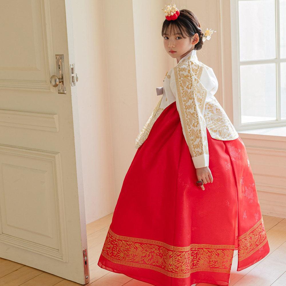 Hyunbi Gold Foil Ivory Red Girl Hanbok (100D-15YR) - Native Korean