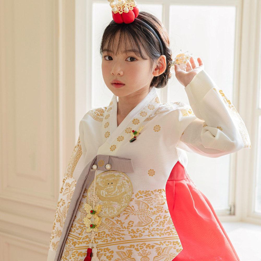Hyunbi Gold Foil Ivory Red Girl Hanbok (100D-15YR) - Native Korean