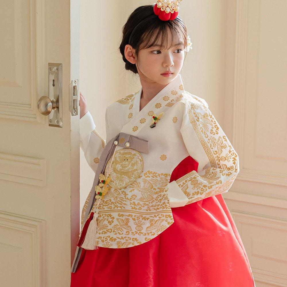 Hyunbi Gold Foil Ivory Red Girl Hanbok (100D-15YR) - Native Korean