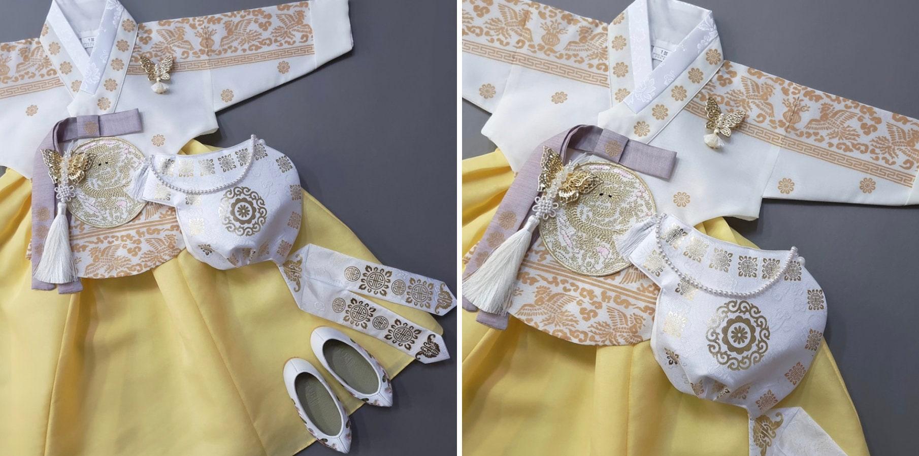 Hyunbi Ivory Yellow Girl Hanbok (100D-15YR) - Native Korean