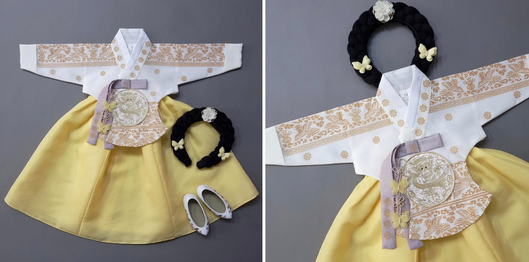 Hyunbi Ivory Yellow Girl Hanbok (100D-15YR) - Native Korean