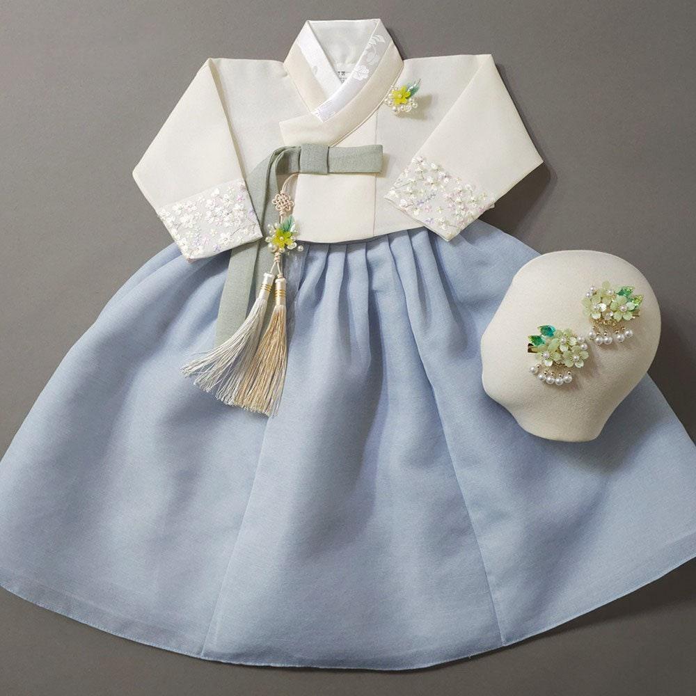 Hyunji Blue Skirt-8 Colors Jeogori Girl Hanbok (100D-10YR) - Native Korean