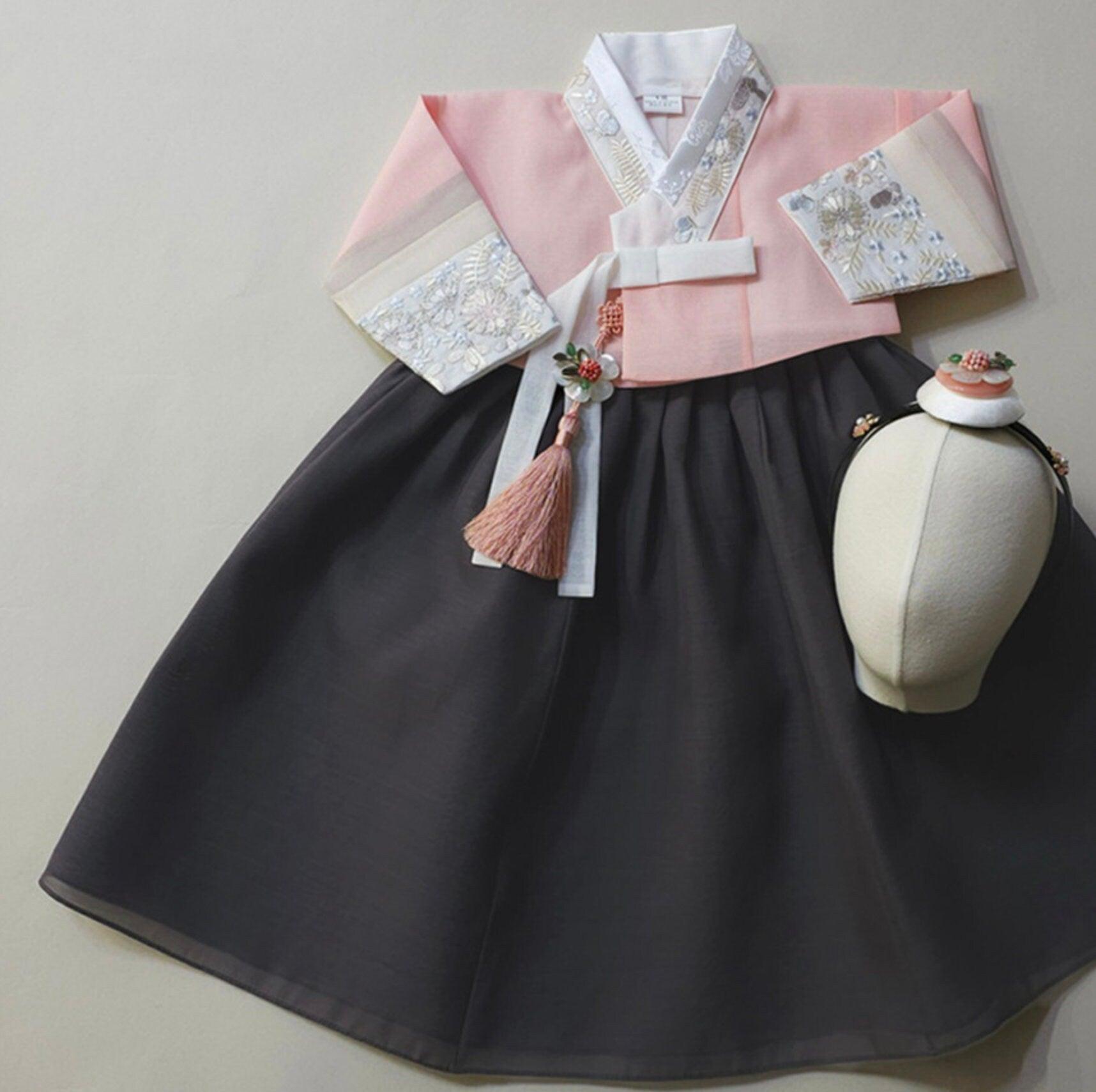 Hyunji Peach Jeogori-7 Color Skirt Girl Hanbok (100D-13YR) - Native Korean