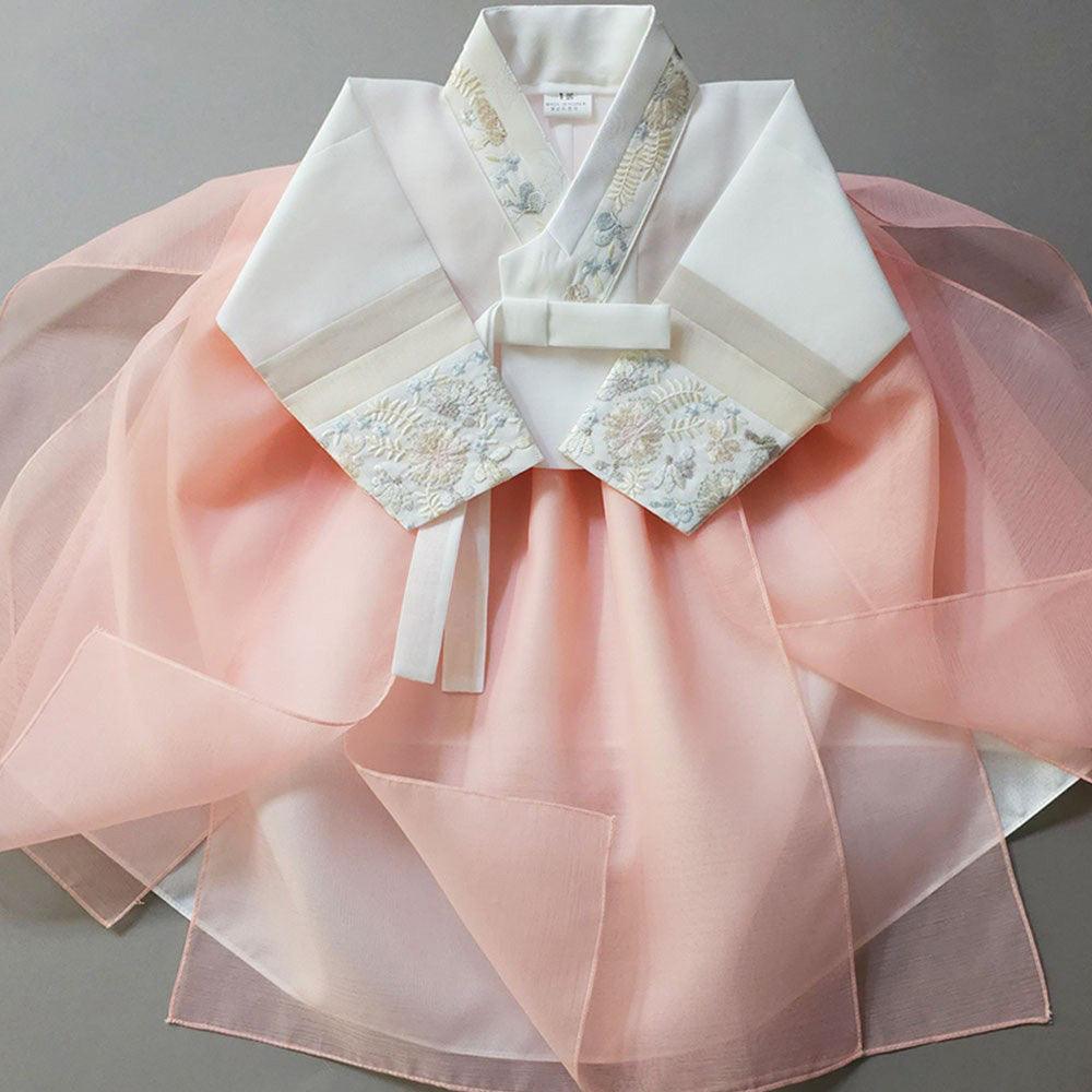 Hyunjoo Jeogori Coral Layered Skirt Girl Hanbok (100D-15YR) - Native Korean