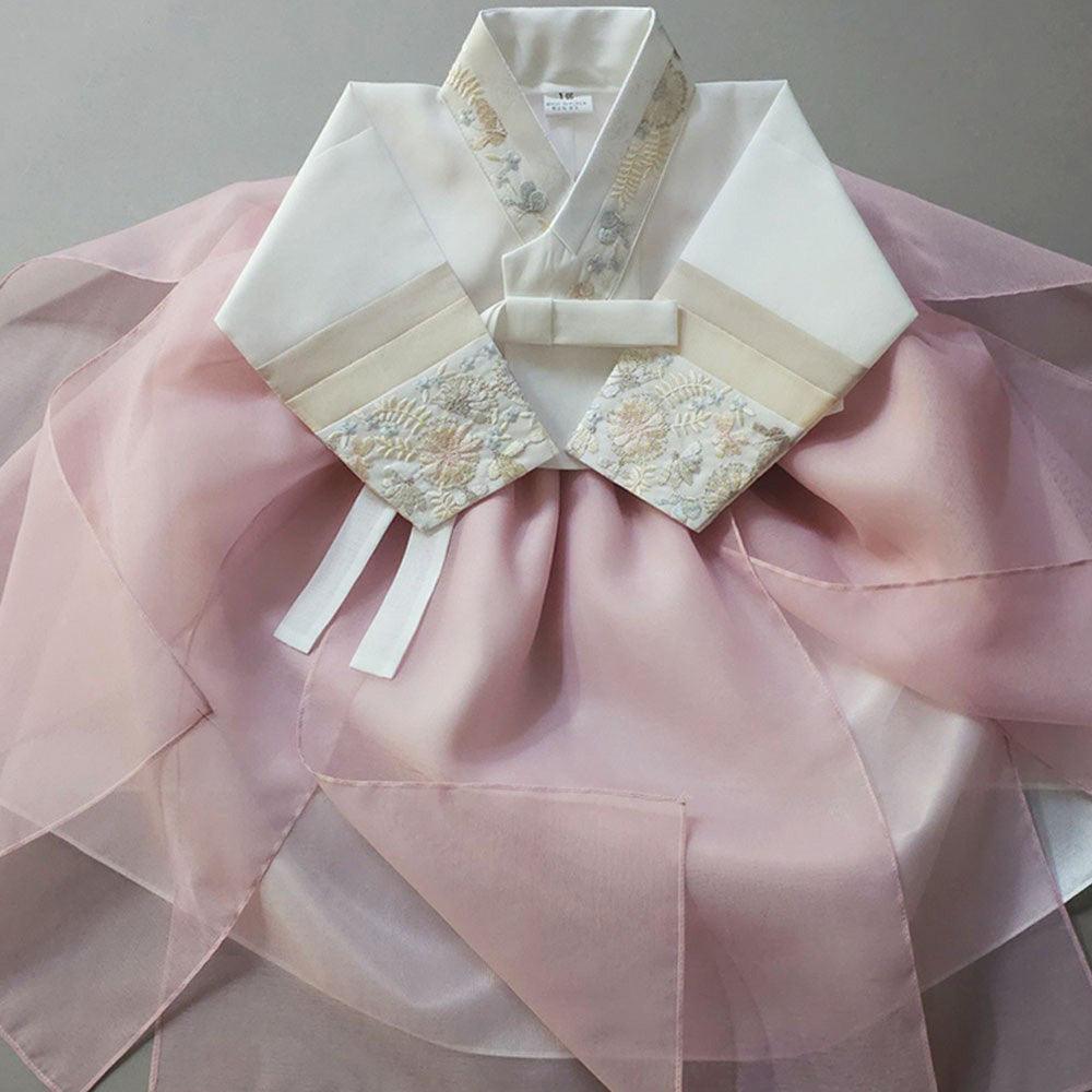 Hyunjoo Jeogori Indie Pink Layered Skirt Girl Hanbok (100D-15YR) - Native Korean