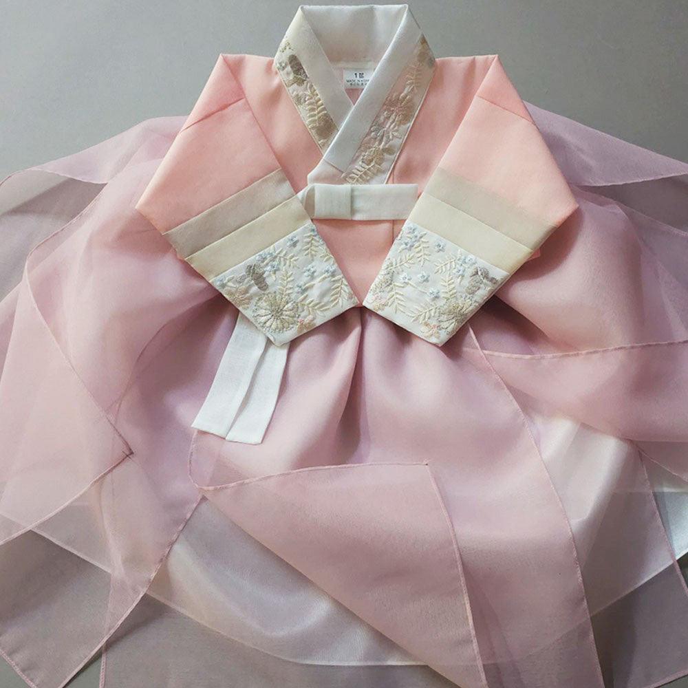 Hyunjoo Jeogori Indie Pink Layered Skirt Girl Hanbok (100D-15YR) - Native Korean