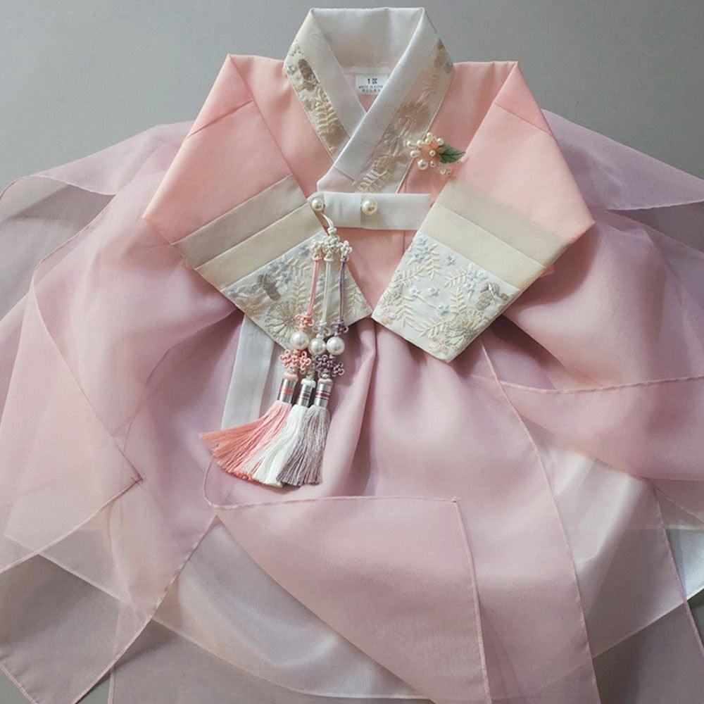 Hyunjoo Jeogori Indie Pink Layered Skirt Girl Hanbok (100D-15YR) - Native Korean