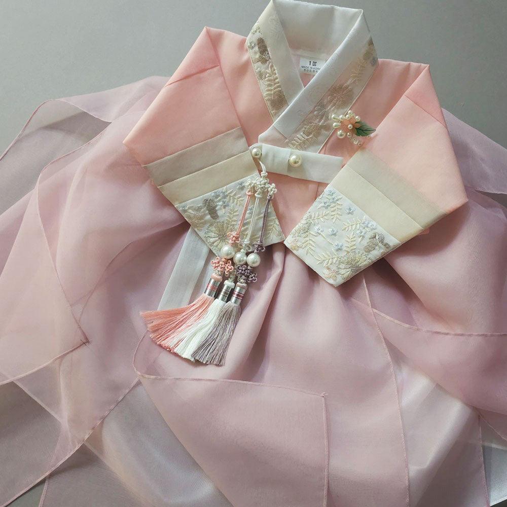 Hyunjoo Jeogori Indie Pink Layered Skirt Girl Hanbok (100D-15YR) - Native Korean