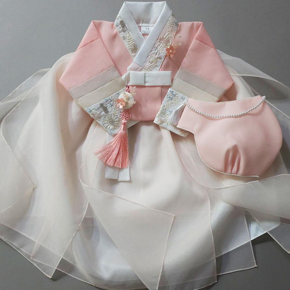 Light Pink Korean Hanbok Set with Jeogori and Chima for Baby Girl