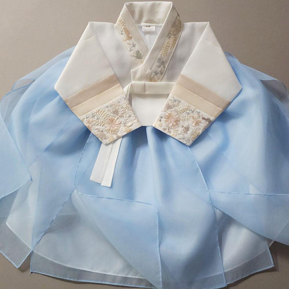 Hyunjoo Jeogori Sky Layered Skirt Girl Hanbok (100D-15YR) - Native Korean