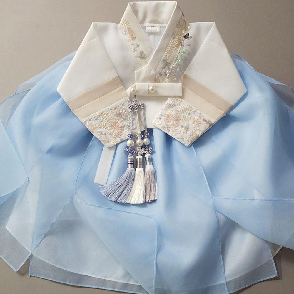 Hyunjoo Jeogori Sky Layered Skirt Girl Hanbok (100D-15YR) - Native Korean