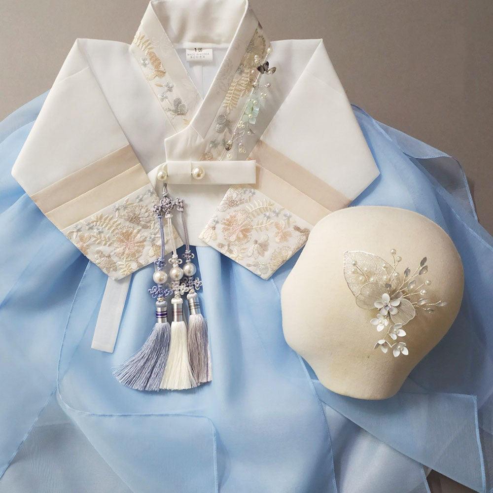 Hyunjoo Jeogori Sky Layered Skirt Girl Hanbok (100D-15YR) - Native Korean