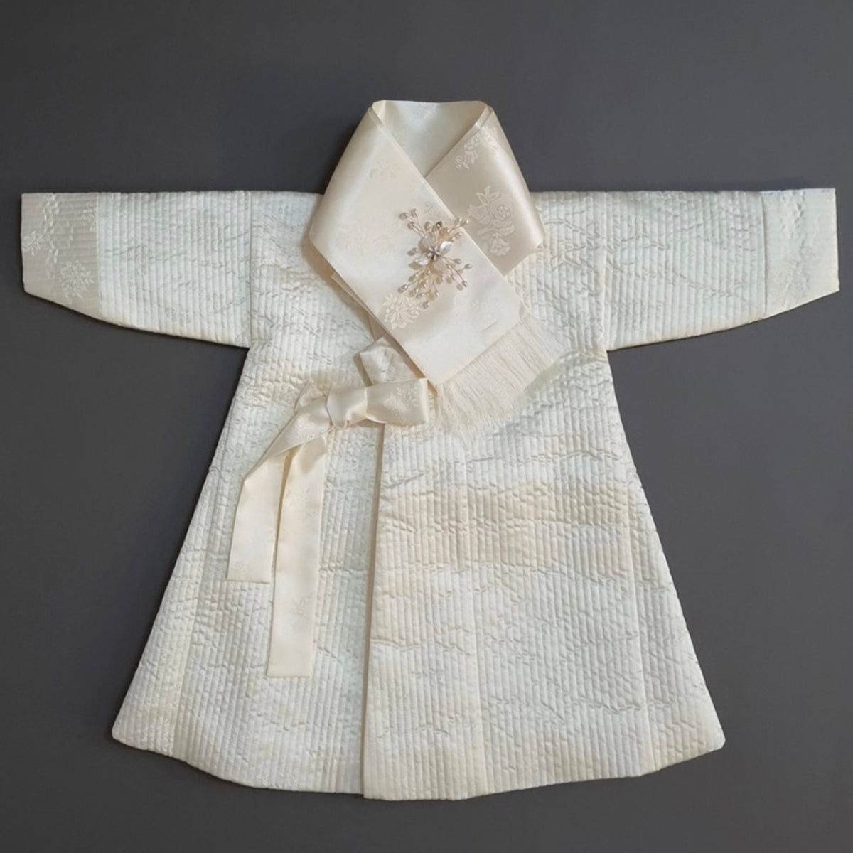 Ivory Quilted Outer W/muffler, 1~10y/oBoy, Hanbok Outer, Korean 1ST Birthday Party, Dol, Hanbok Set, Korean Costume - NativeKorean - Hanbok Outer