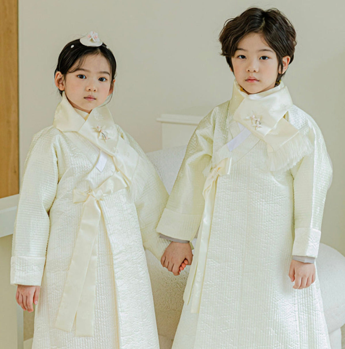 Ivory Quilted Outer W/muffler, 1~10y/oBoy, Hanbok Outer, Korean 1ST Birthday Party, Dol, Hanbok Set, Korean Costume - NativeKorean - Hanbok Outer