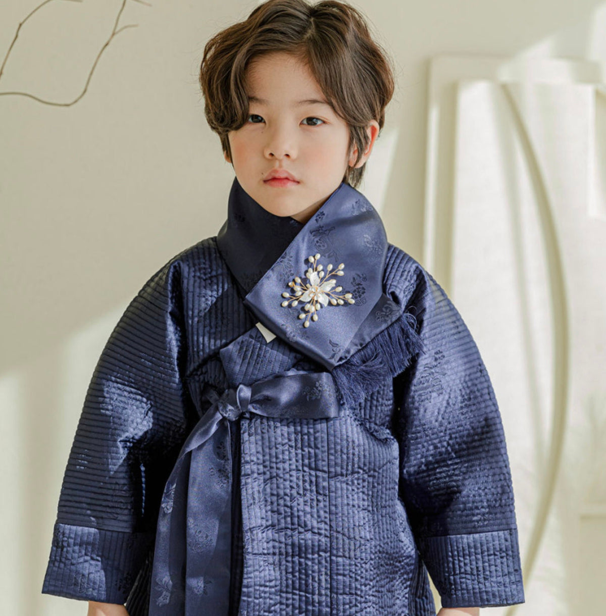 Navy Quilted Outer W/muffler, 1~10y/oBoy, Hanbok Outer, Korean 1ST Birthday Party, Dol, Hanbok Set, Korean Costume - NativeKorean - Hanbok Outer
