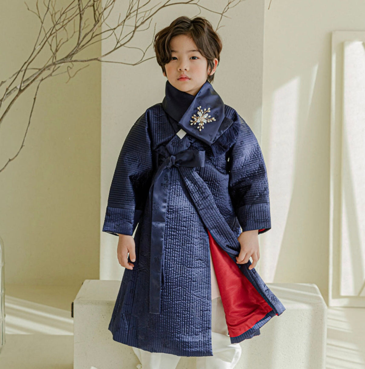 Navy Quilted Outer W/muffler, 1~10y/oBoy, Hanbok Outer, Korean 1ST Birthday Party, Dol, Hanbok Set, Korean Costume - NativeKorean - Hanbok Outer