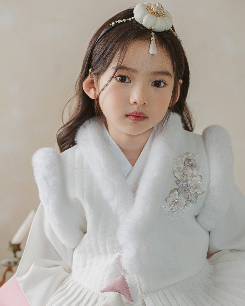 Ivory Pleated Fur Hanbok Vest