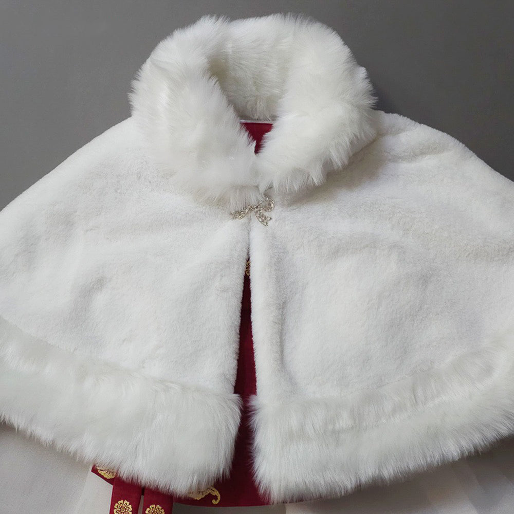 Ivory Faux Fur Hanbok Cape