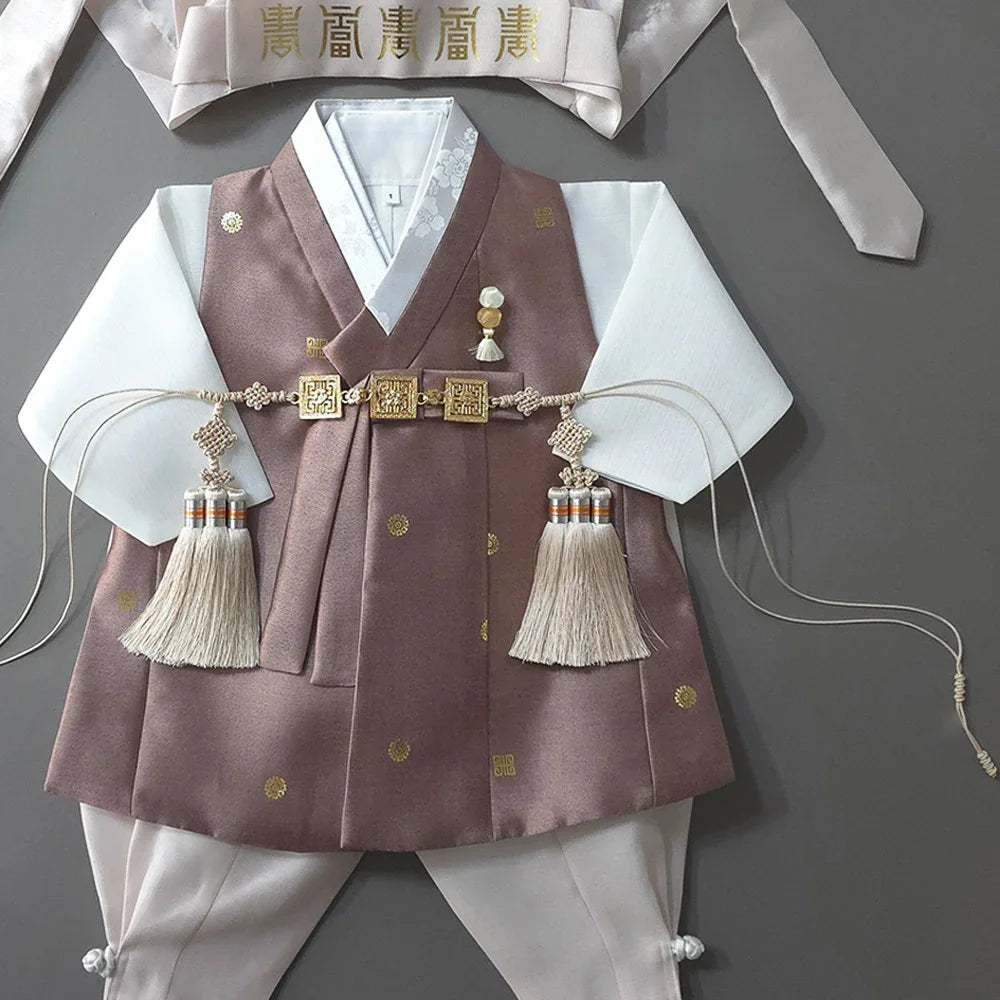 Dowon Brown Boy Hanbok by Native Korean with decorative Norigae tassels