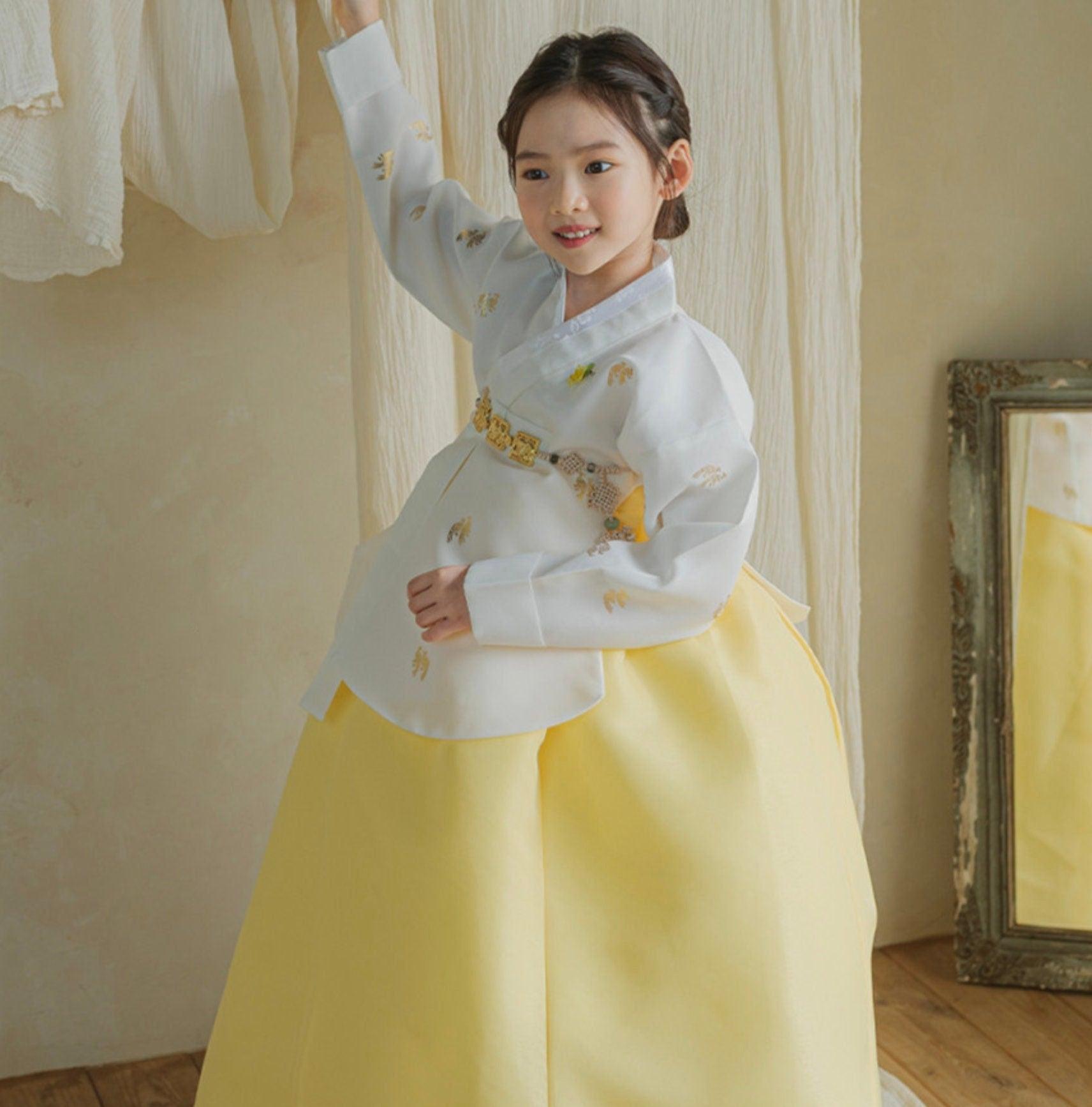 Iseo White Yellow Skirt Girl Hanbok (100D-15YR) - Native Korean