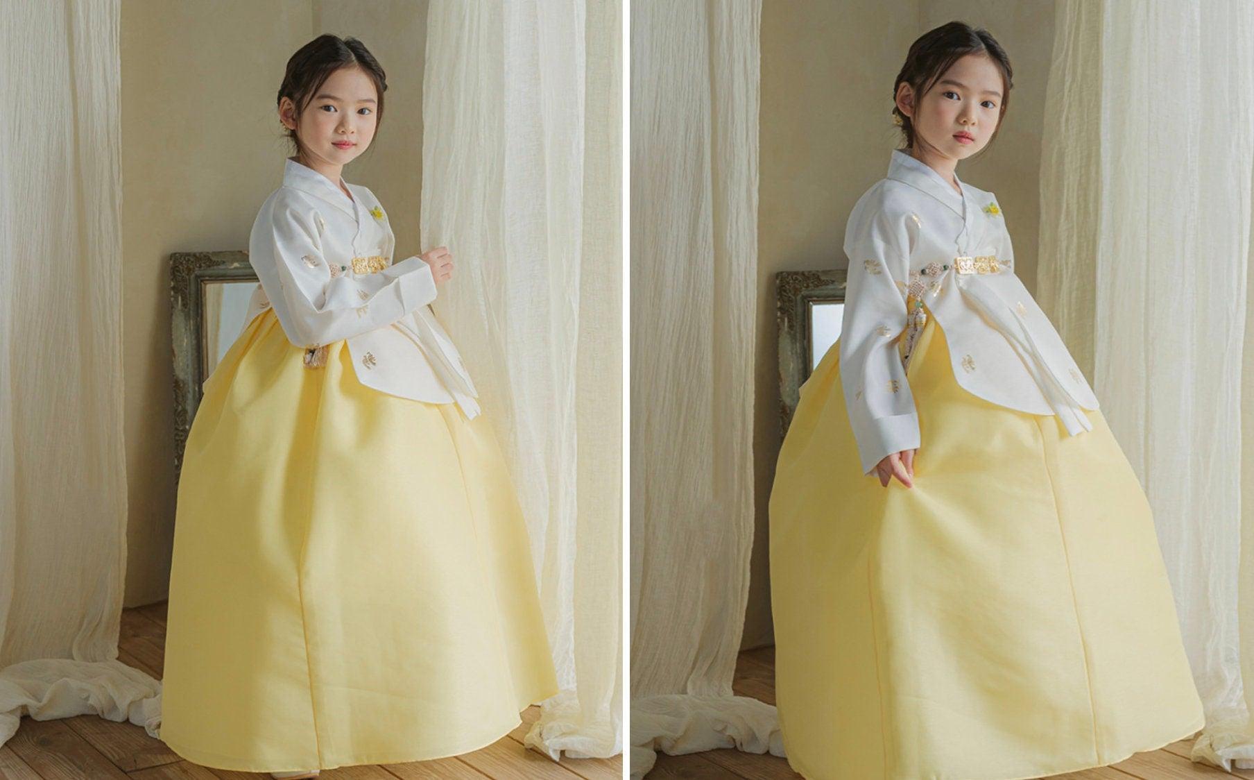 Iseo White Yellow Skirt Girl Hanbok (100D-15YR) - Native Korean