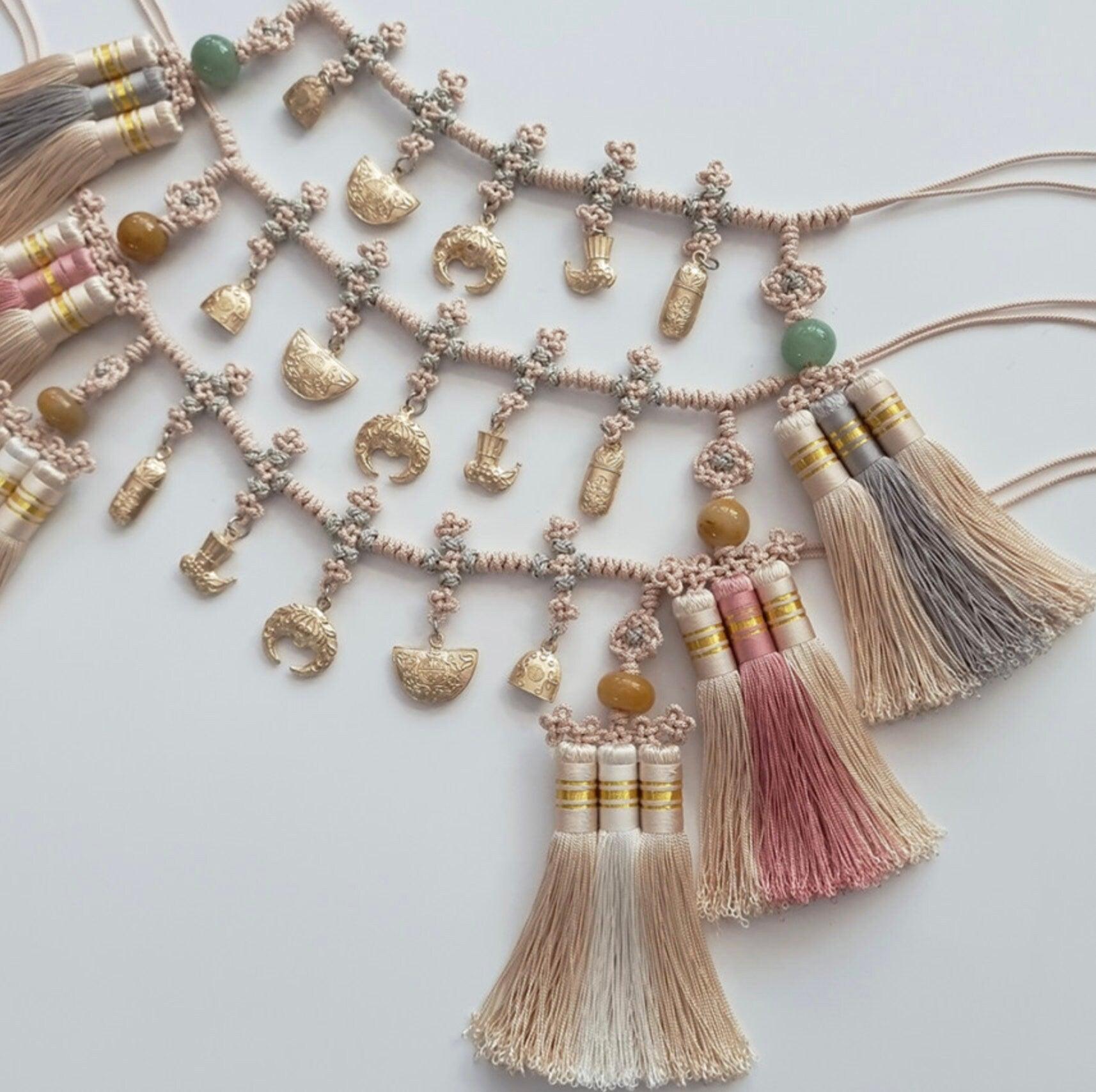 Jade Gold Ornaments Tassel Belt - Native Korean