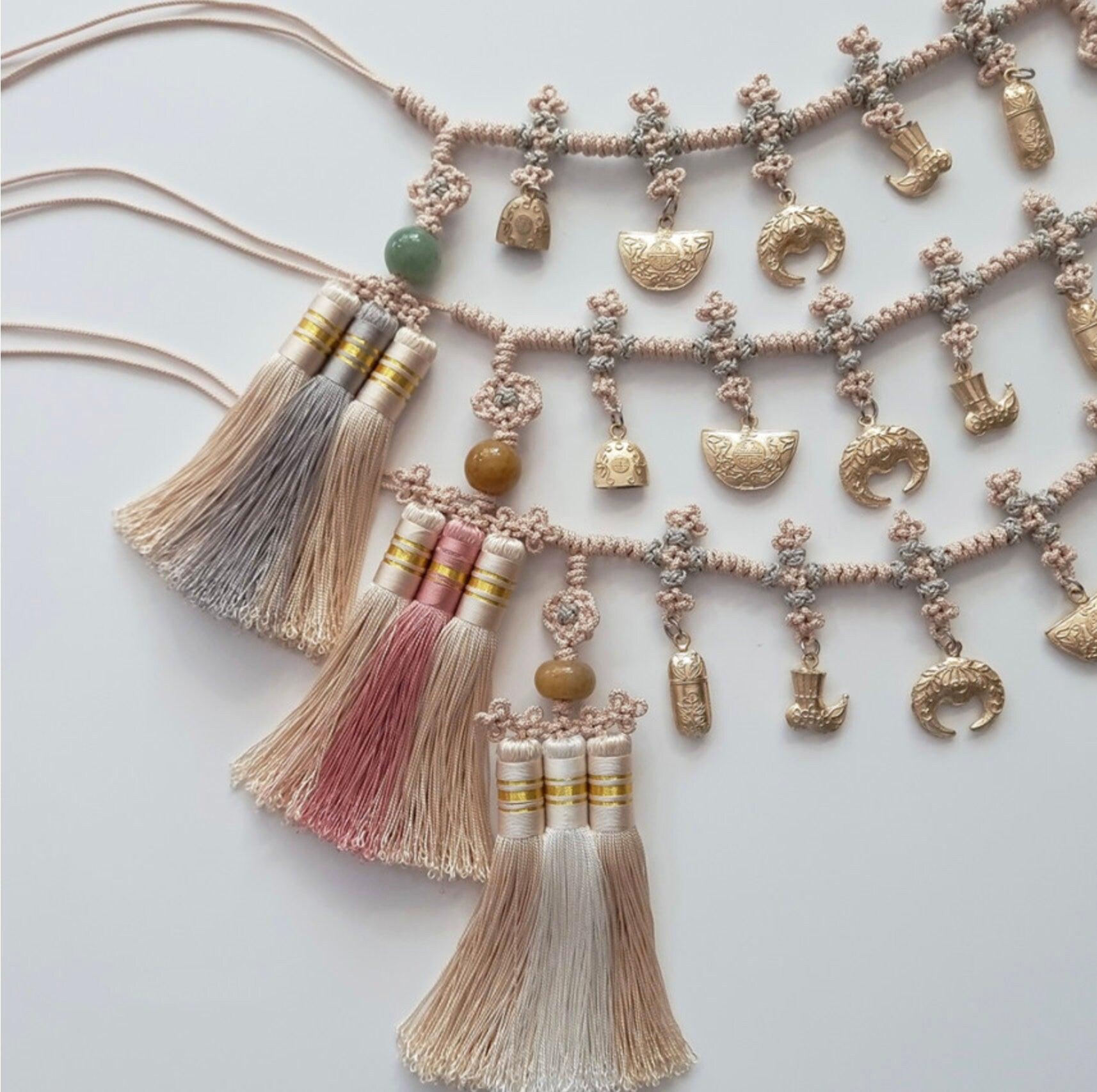 Jade Gold Ornaments Tassel Belt - Native Korean