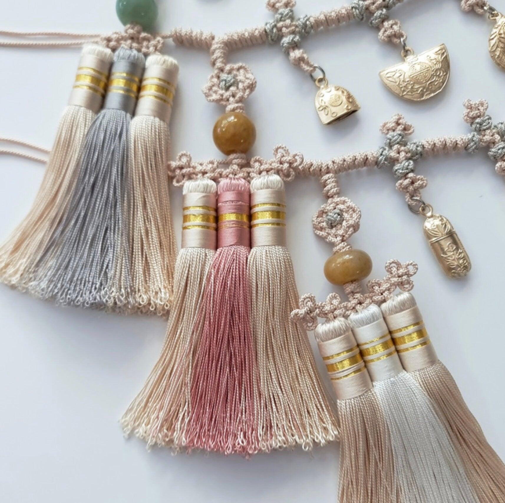 Jade Gold Ornaments Tassel Belt - Native Korean