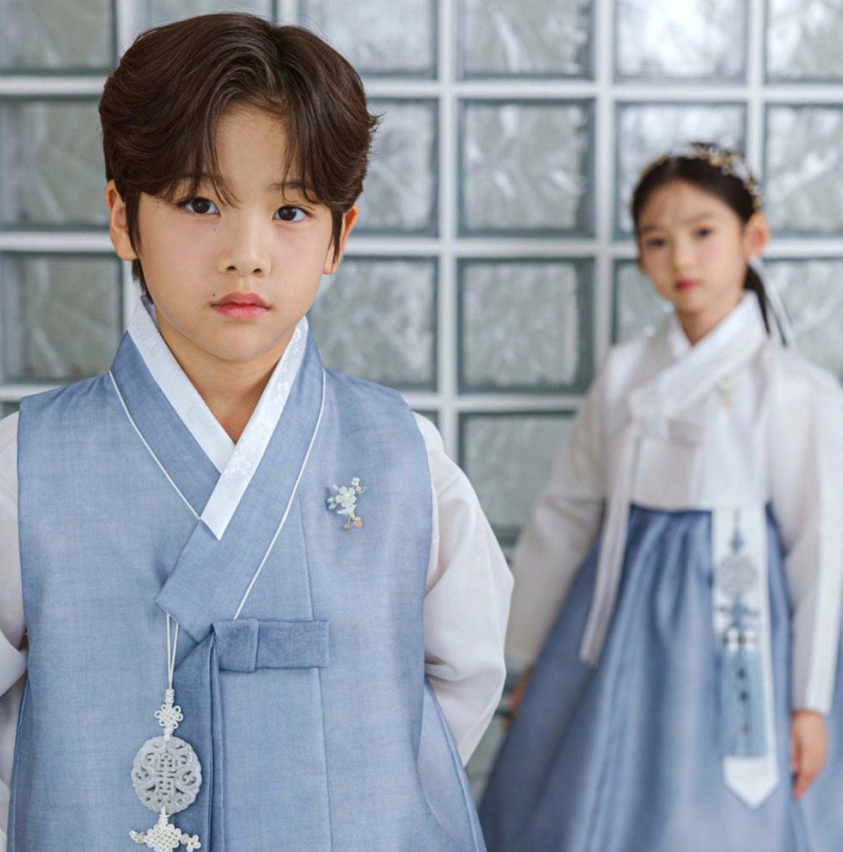 Jaehee Blue L.Beige Boy Hanbok (100D-10YR) - Native Korean