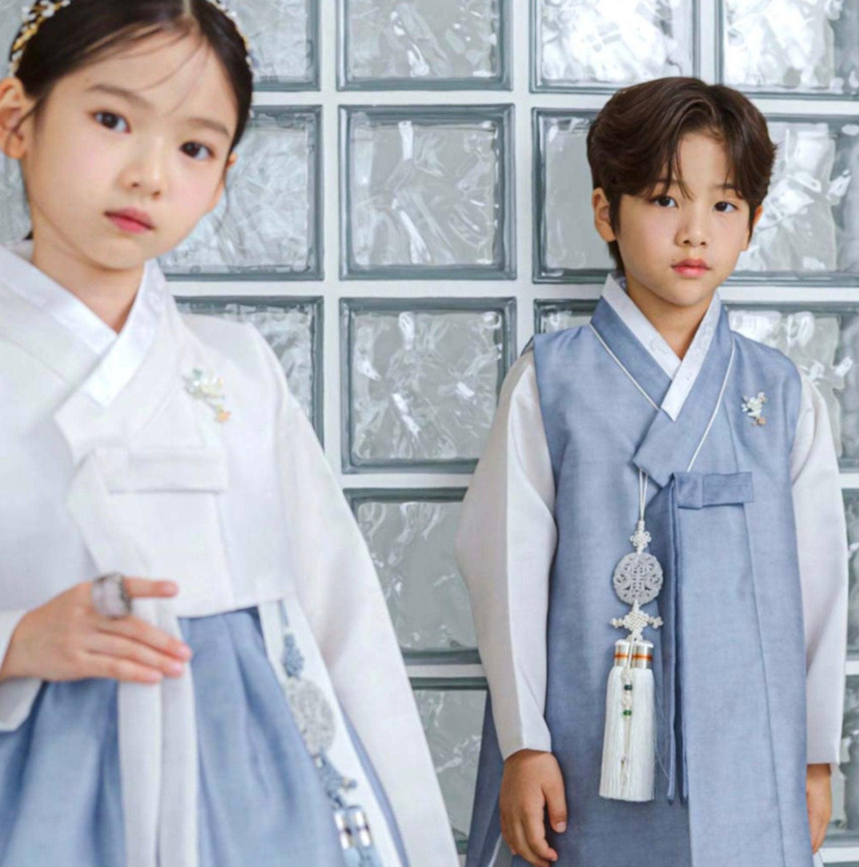 Jaehee Blue L.Beige Boy Hanbok (100D-10YR) - Native Korean