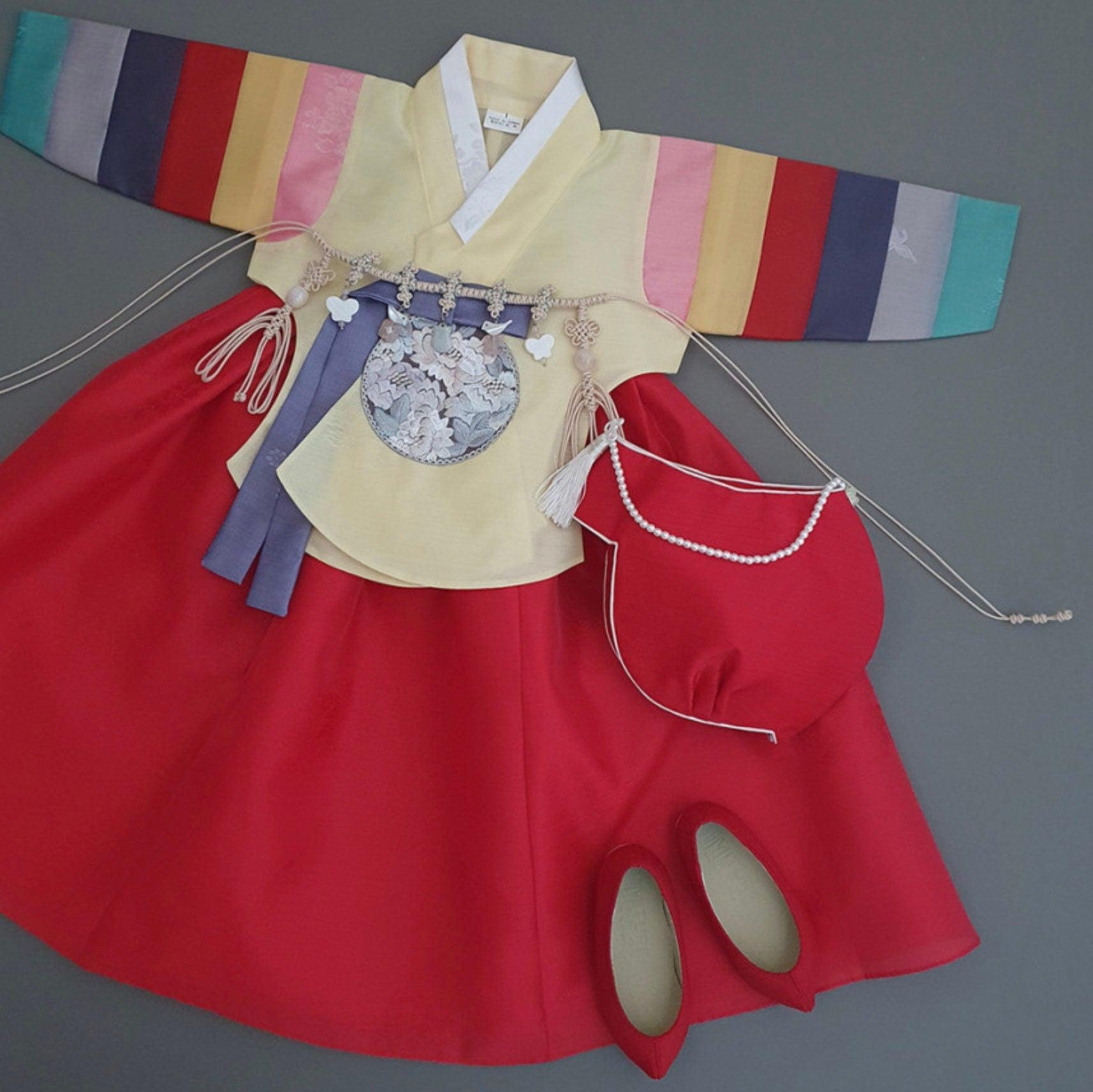 Jeongdam Yellow Dangui Red Girl Hanbok (100D-10YR) - Native Korean