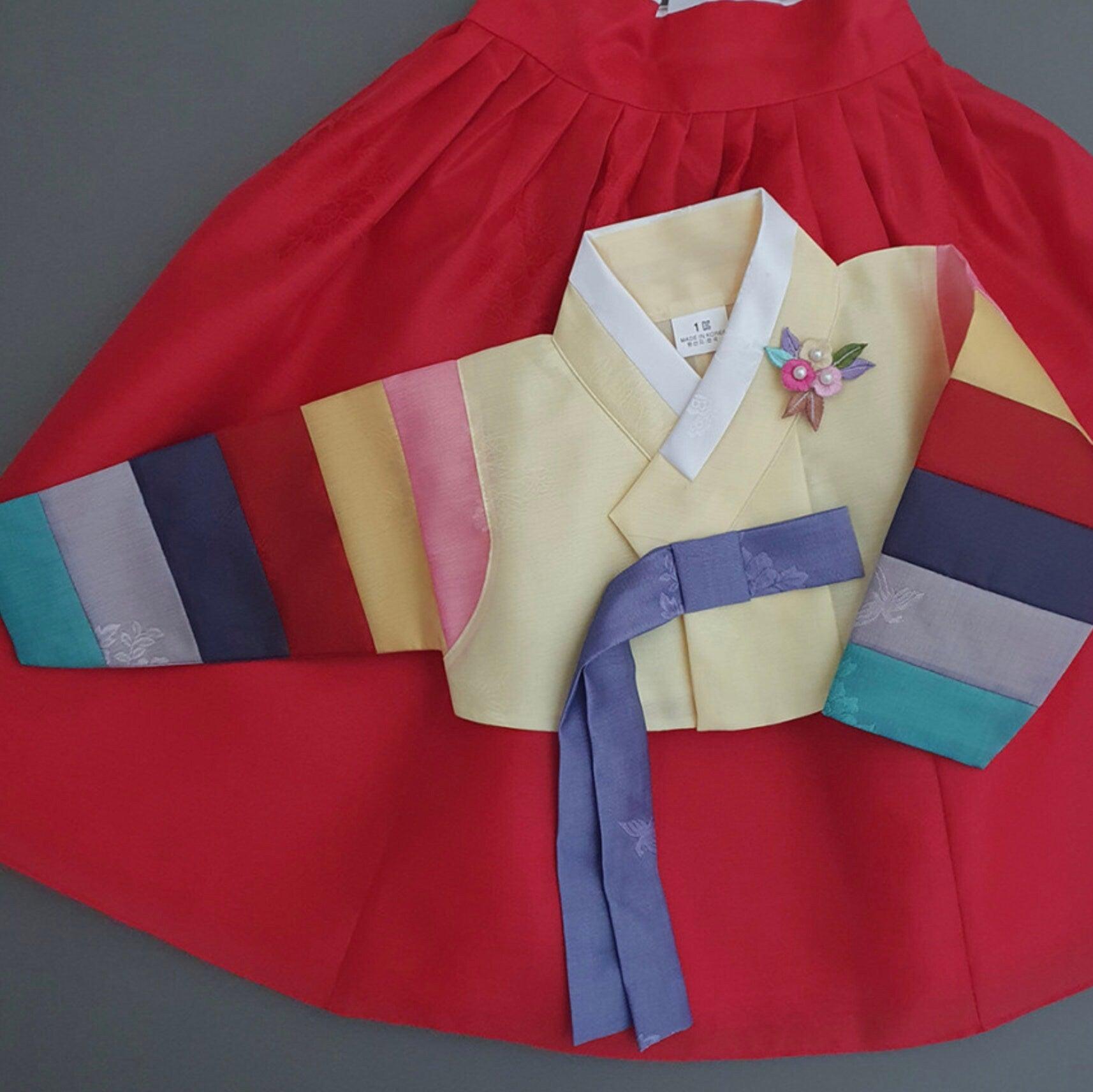 Jeongdam Yellow Jeogori Red Girl Hanbok (100D-10YR) - Native Korean