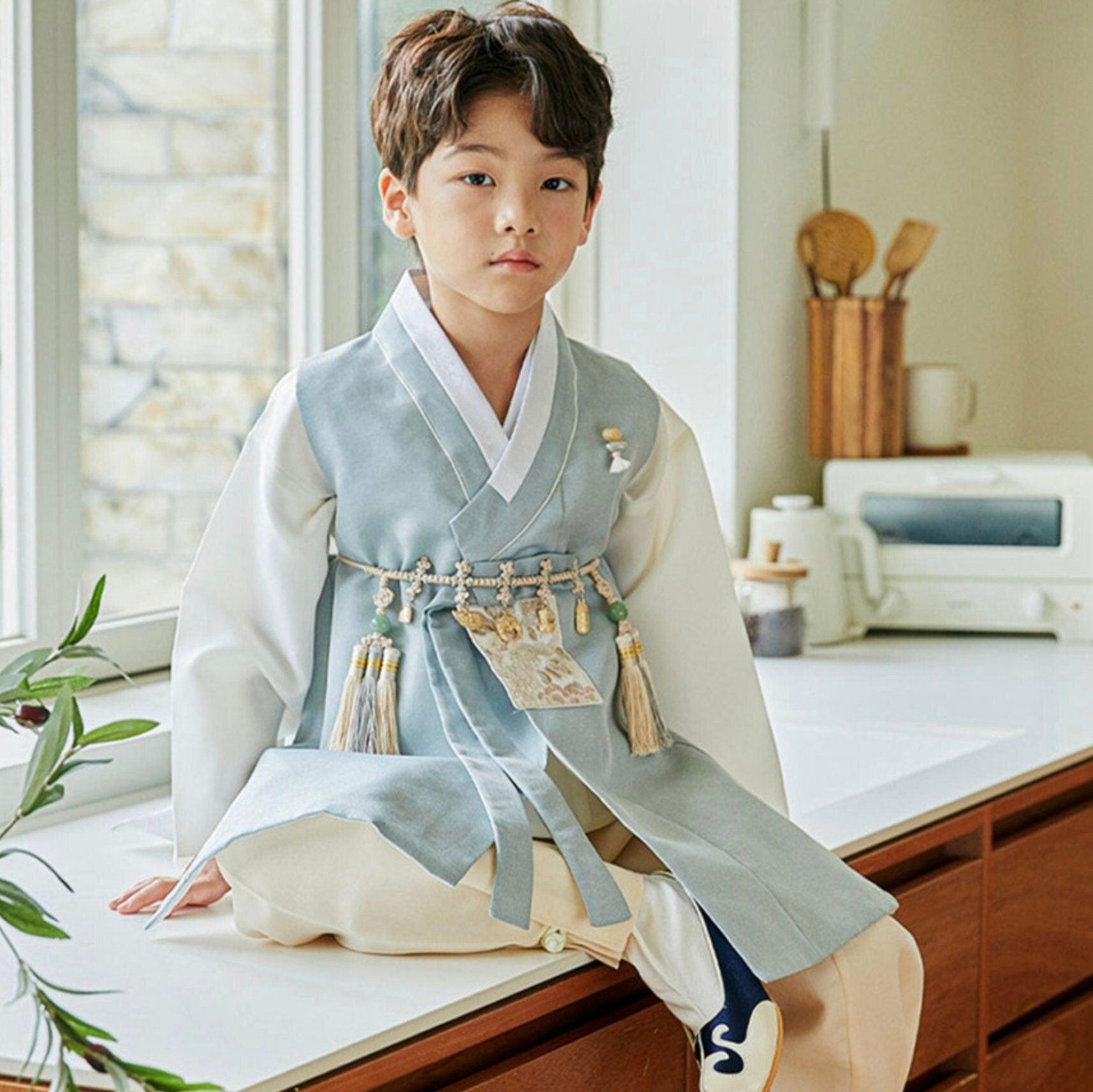 Jeongwoo D.Sky Solid Beige Boy Hanbok (100D-15YR) - Native Korean