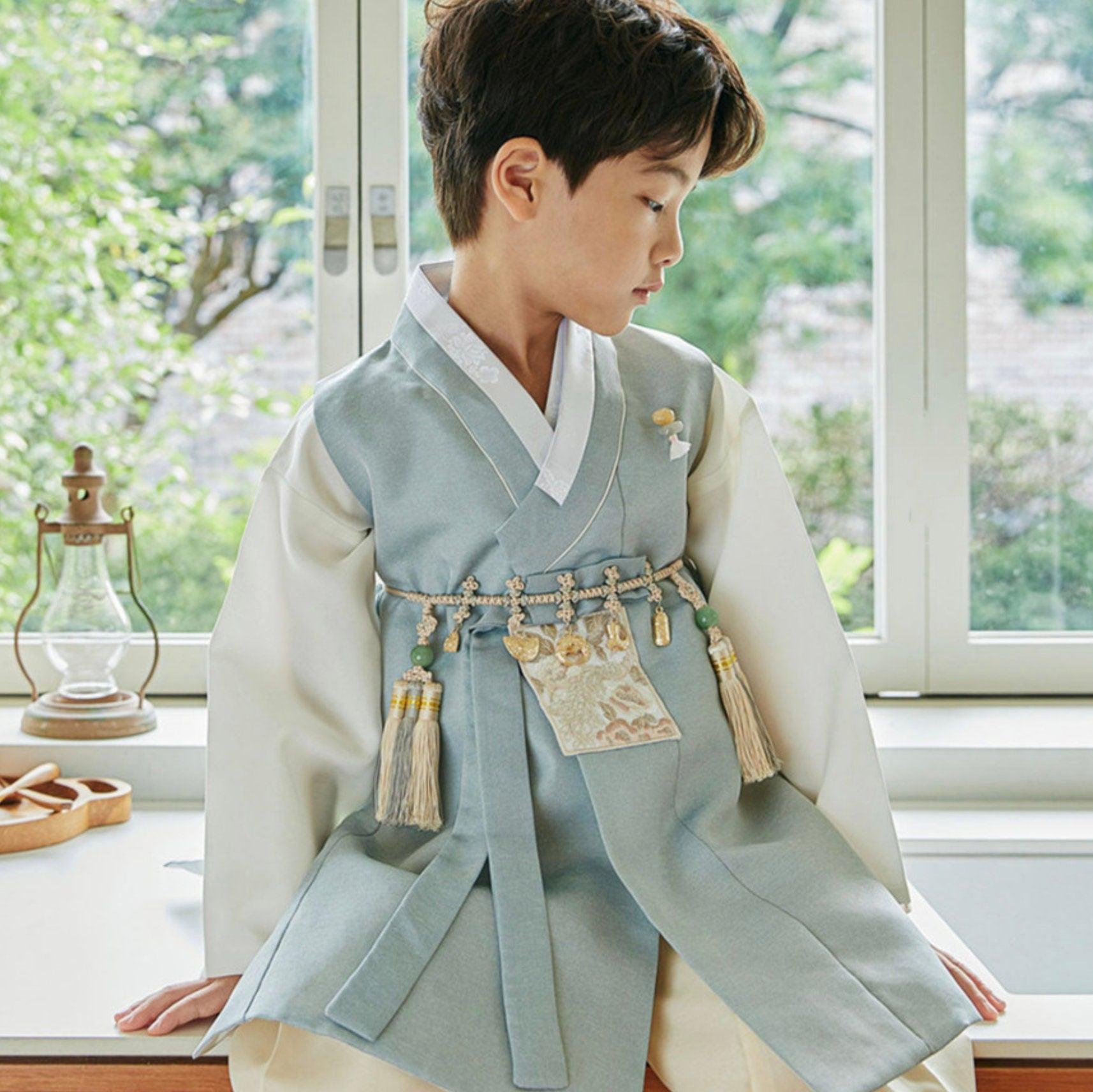 Jeongwoo D.Sky Solid Beige Boy Hanbok (100D-15YR) - Native Korean