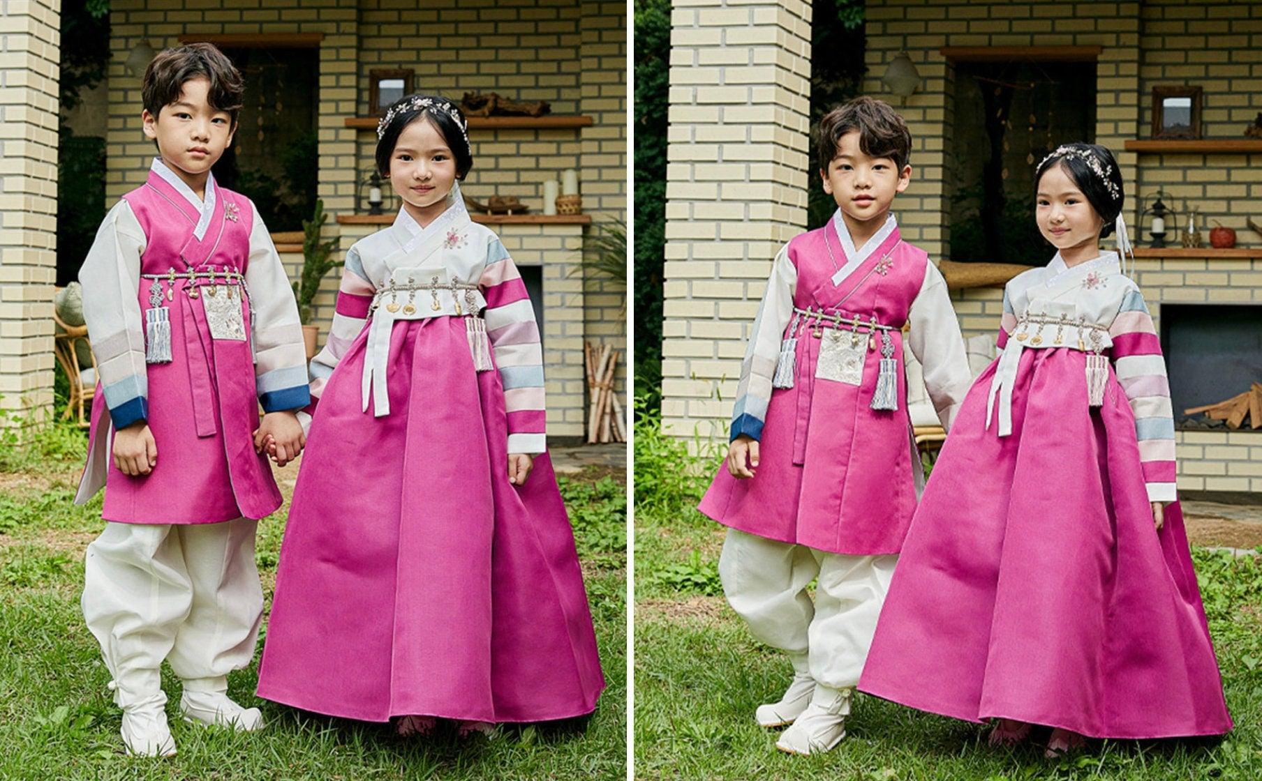 Jeongwoo Magenta Stripe Ivory Boy Hanbok (100D-15YR) - Native Korean