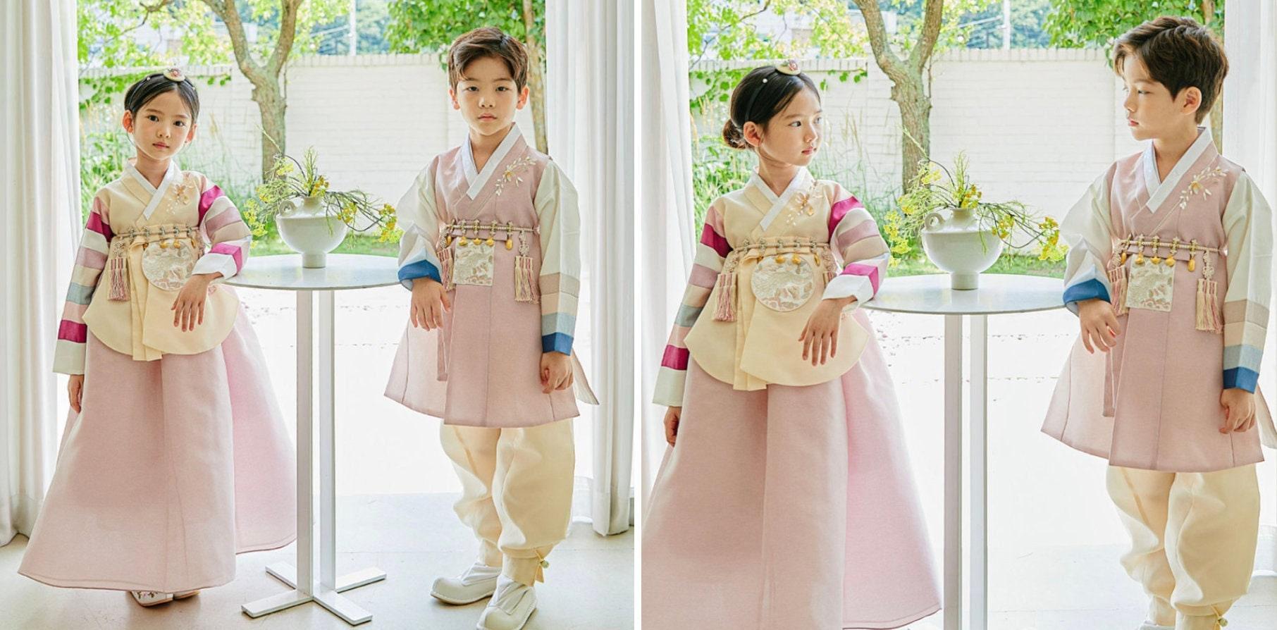Jeongyun Stripe Yellow Indie Pink Skirt Girl Hanbok (100D-15YR) - Native Korean