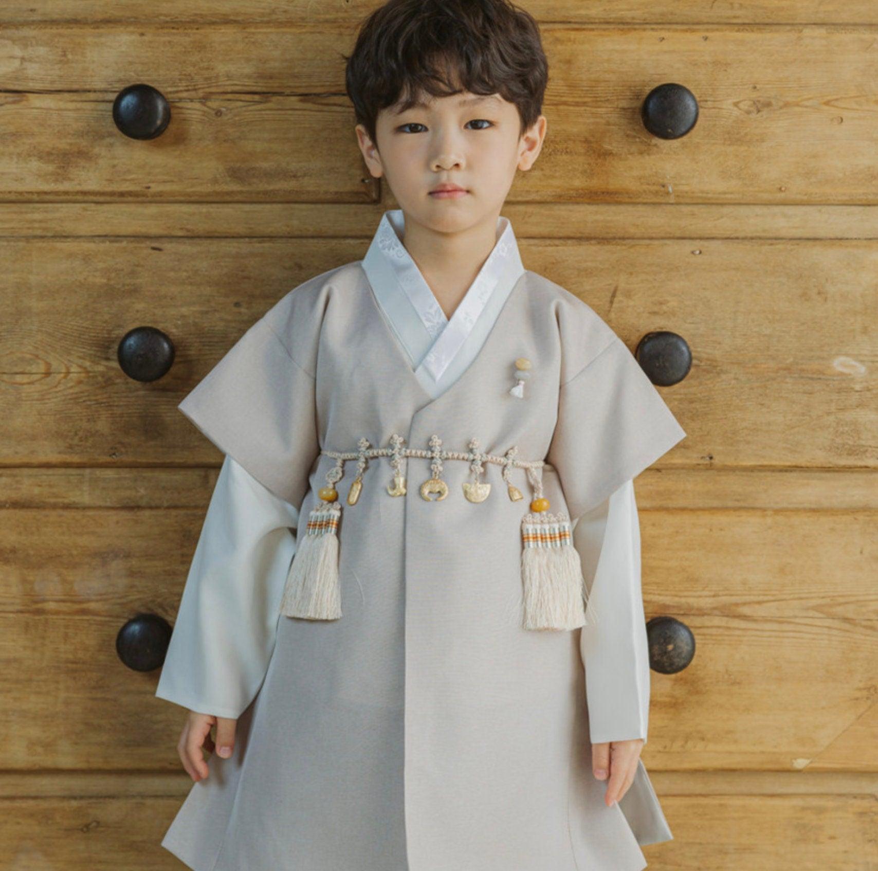 Joon D.Beige Solid Gray Boy Hanbok (100D-10YR) - Native Korean
