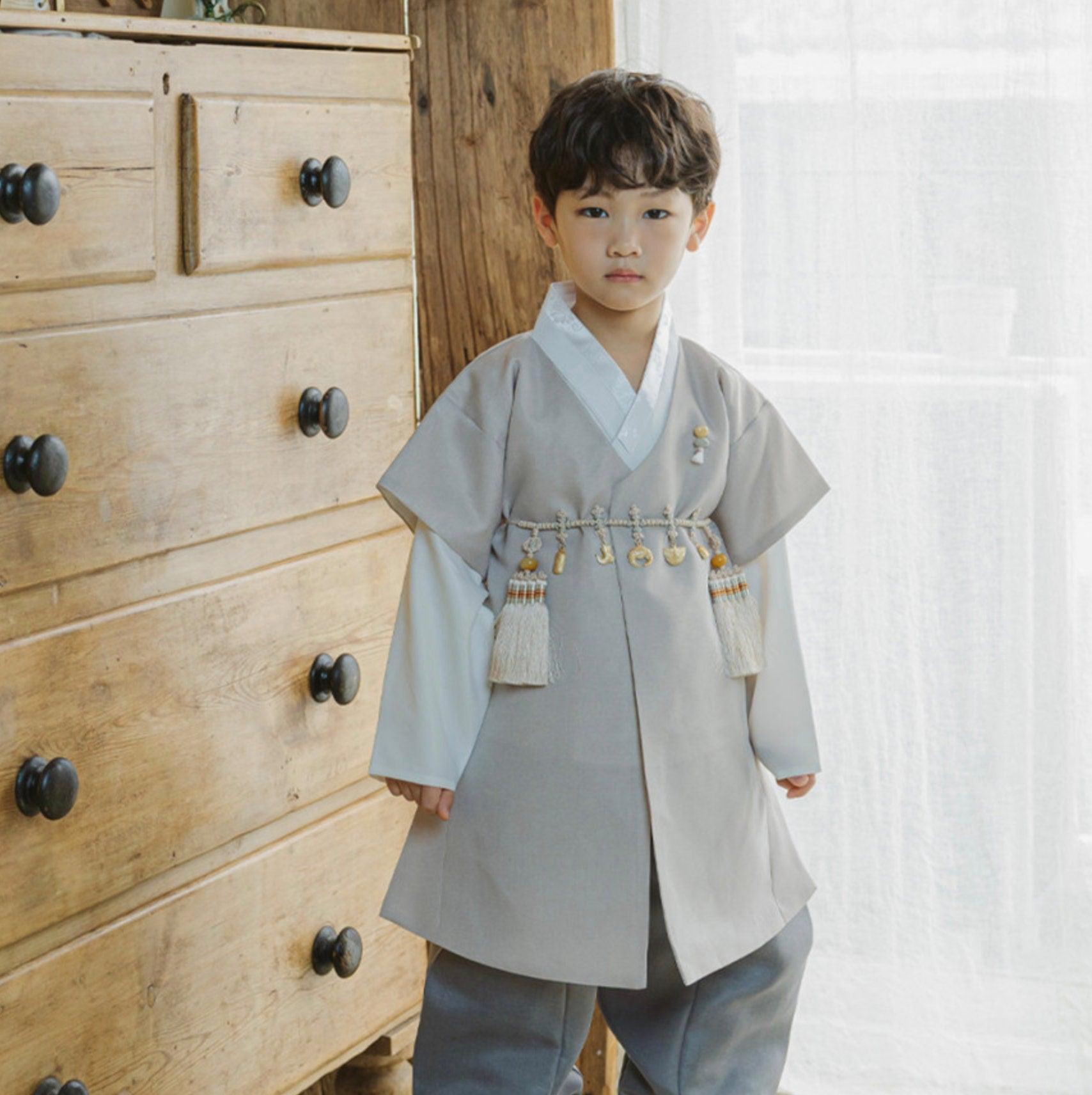 Joon D.Beige Solid Gray Boy Hanbok (100D-10YR) - Native Korean