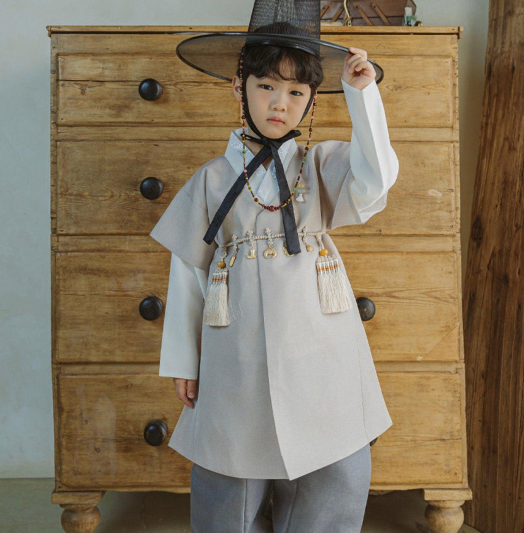 Joon D.Beige Solid Gray Boy Hanbok (100D-10YR) - Native Korean