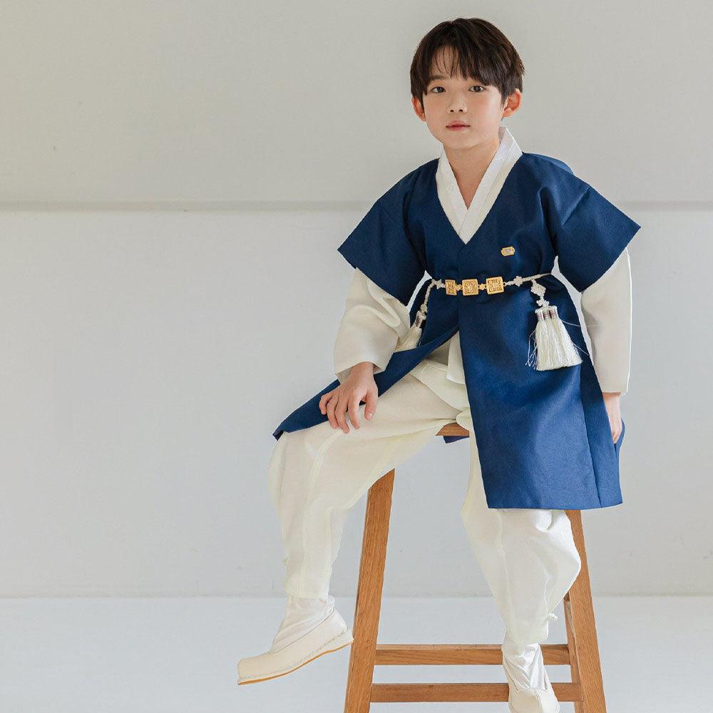Joon Navy Solid Ivory Boy Hanbok (100D-10YR) - Native Korean
