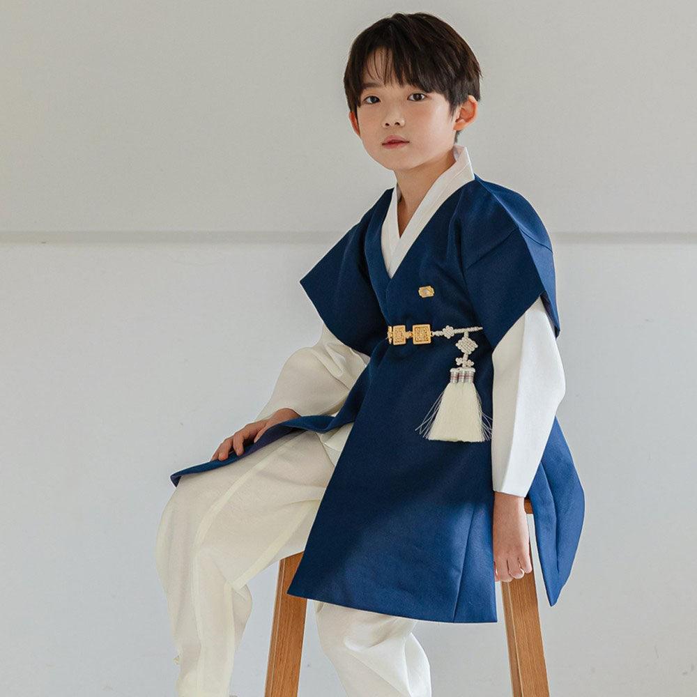 Joon Navy Solid Ivory Boy Hanbok (100D-10YR) - Native Korean