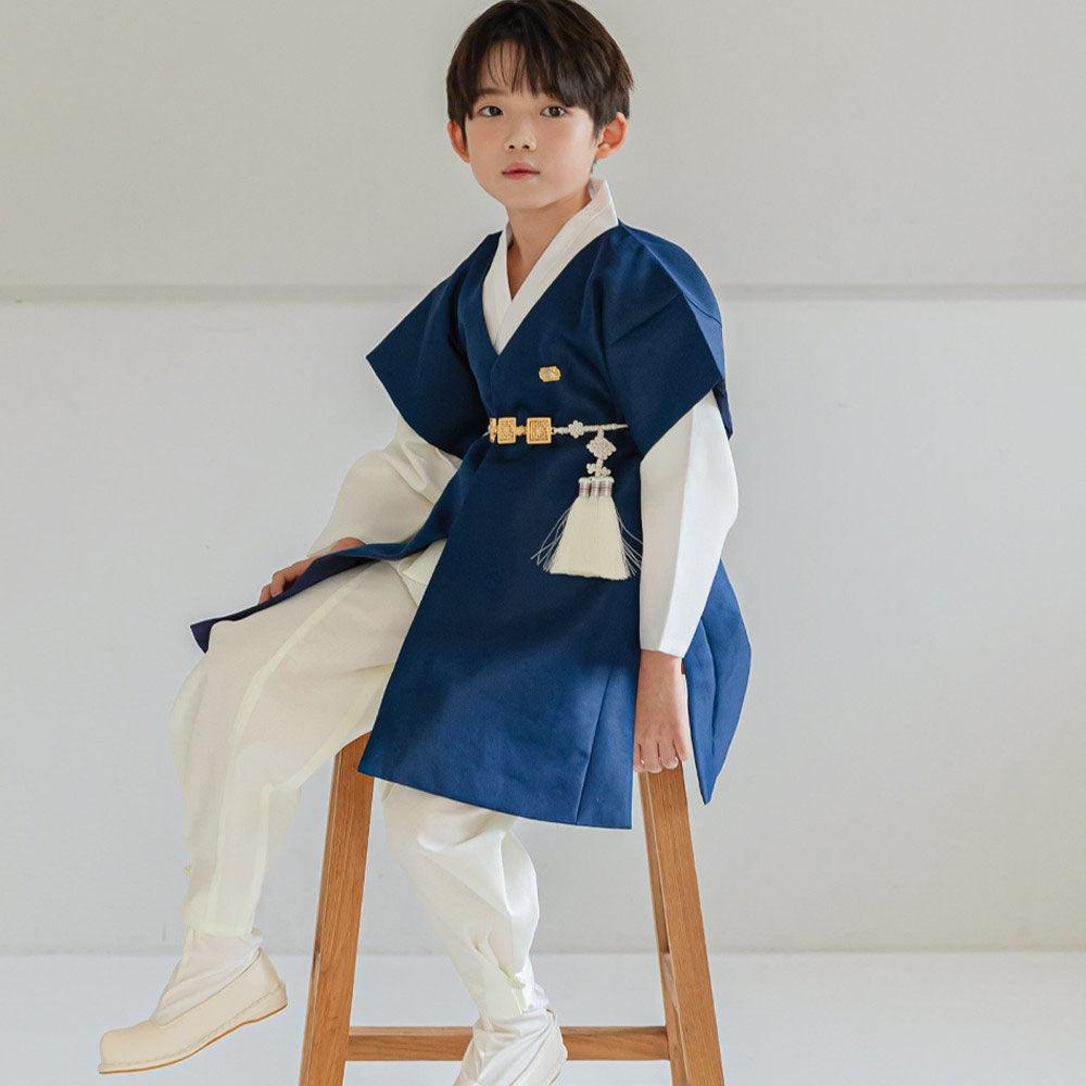 Joon Navy Solid Ivory Boy Hanbok (100D-10YR) - Native Korean