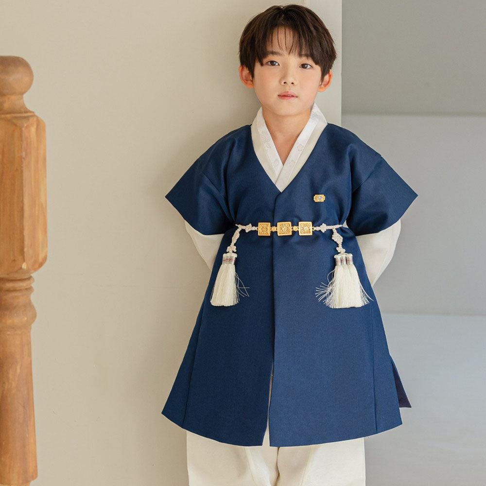 Joon Navy Solid Ivory Boy Hanbok (100D-10YR) - Native Korean