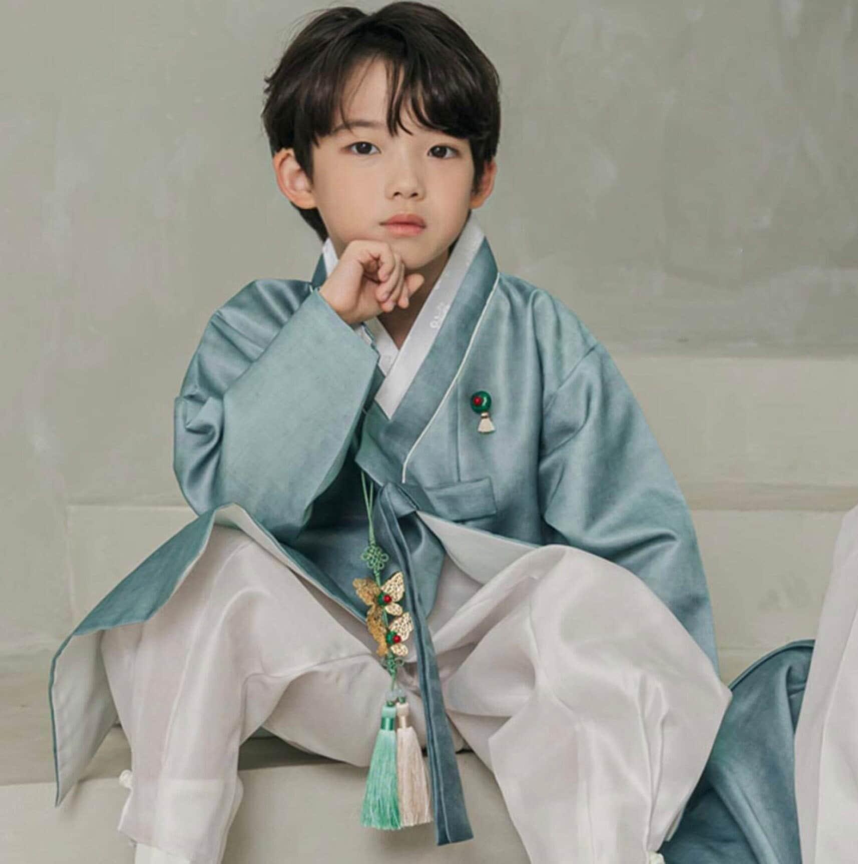 Joonhee Green Light Beige Boy Hanbok (100D-10YR) - Native Korean