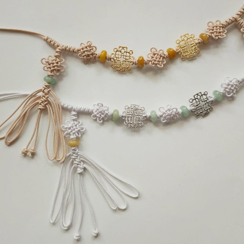 Knotted Gold/Silver Jade Belt - Native Korean