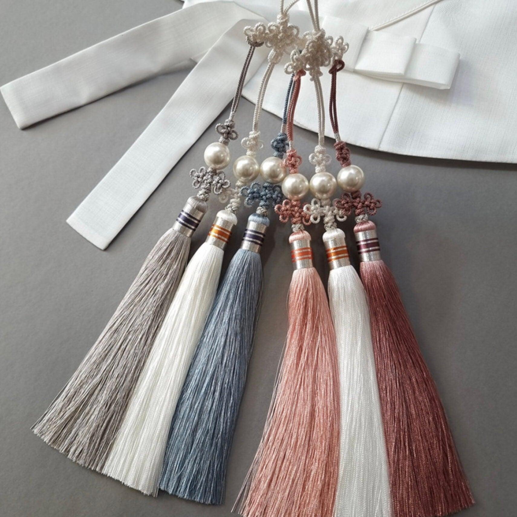 Long Pearl Trio Tassel Norigae - Native Korean