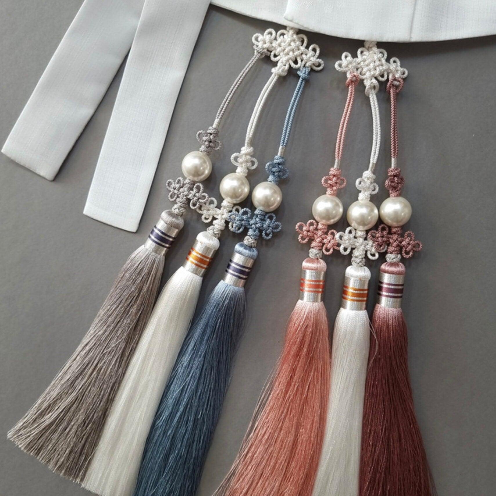 Long Pearl Trio Tassel Norigae - Native Korean