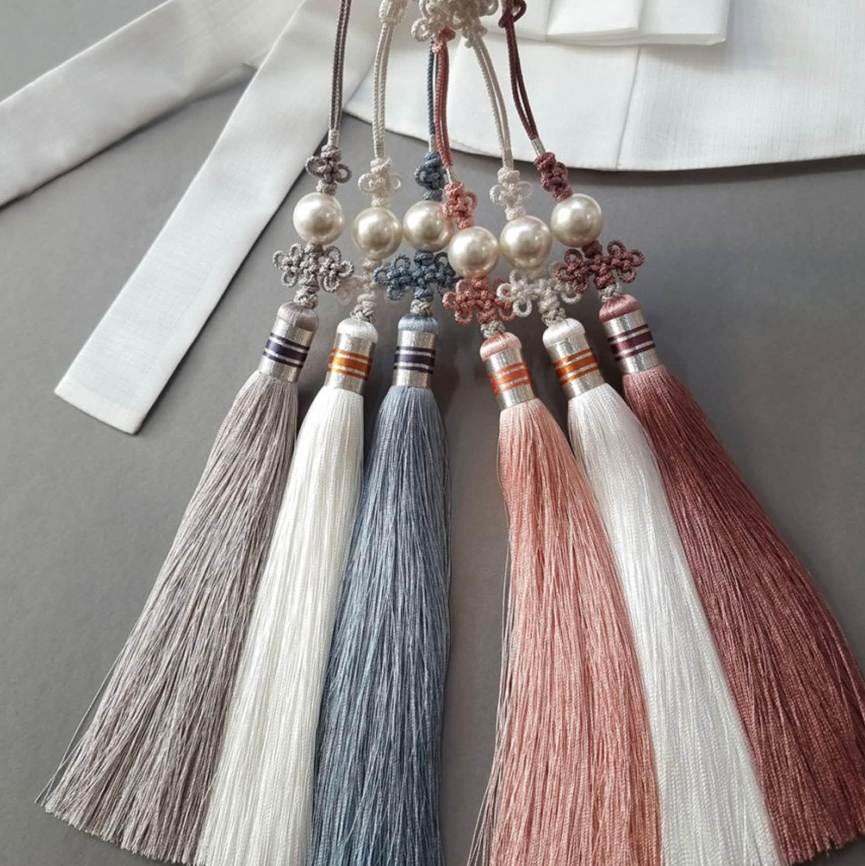 Long Pearl Trio Tassel Norigae - Native Korean